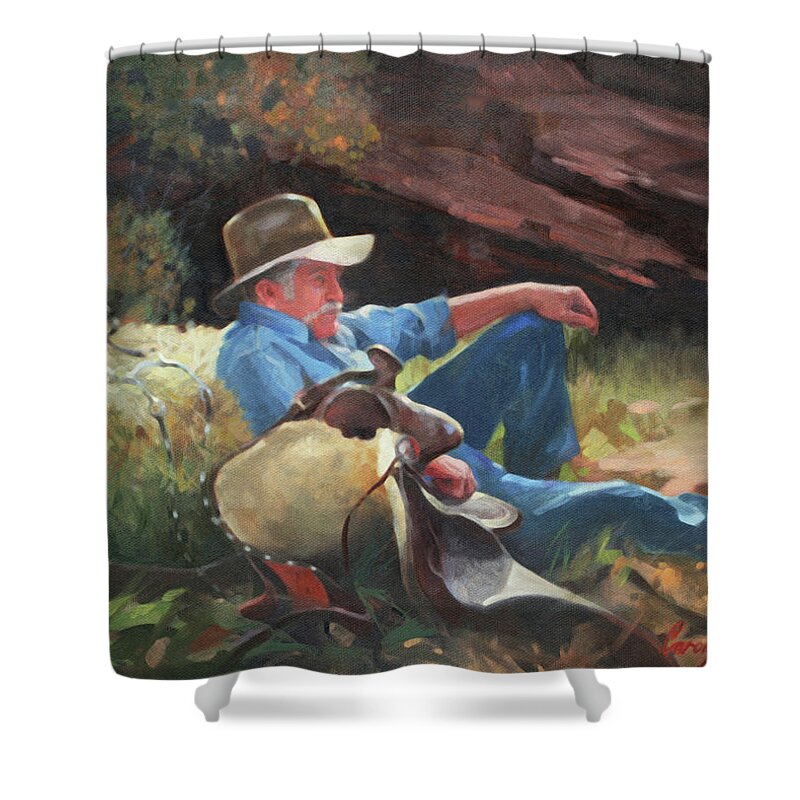 Western Art Shower Curtain featuring the painting Canyon Rest by Carolyne Hawley