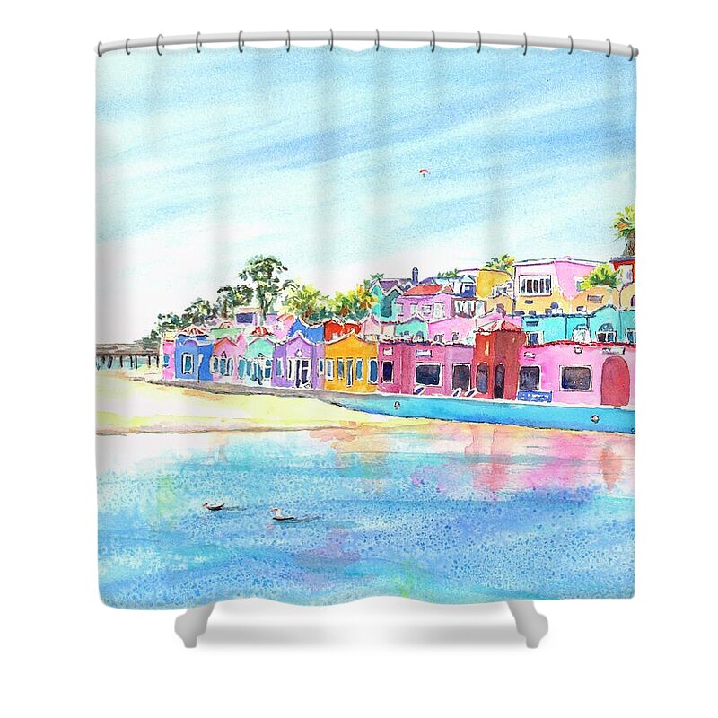 Capitola Shower Curtain featuring the painting Capitola California Colorful Houses by Carlin Blahnik CarlinArtWatercolor