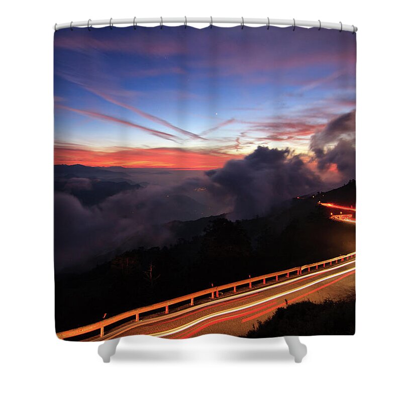 Taiwan Shower Curtain featuring the photograph Car Trails In Sunset by Samyaoo
