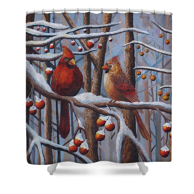 Cardinals Shower Curtain featuring the painting Cardinals by Mindy Huntress