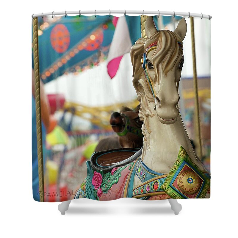 Amusement Park Shower Curtain featuring the photograph Carousel Horse by Pamela Long