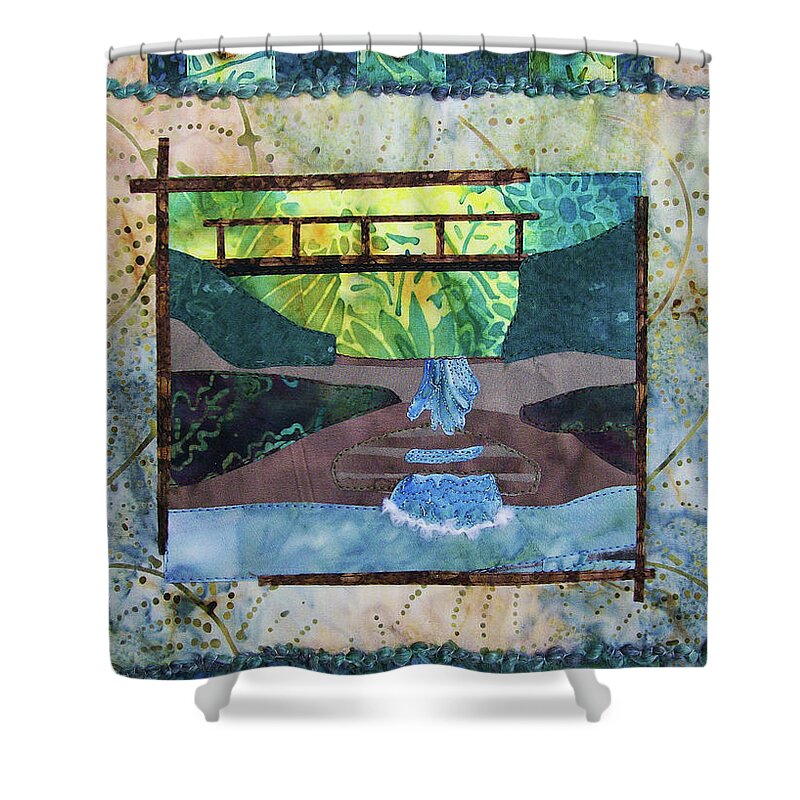 Art Quilt Shower Curtain featuring the tapestry - textile Cascades by Pam Geisel