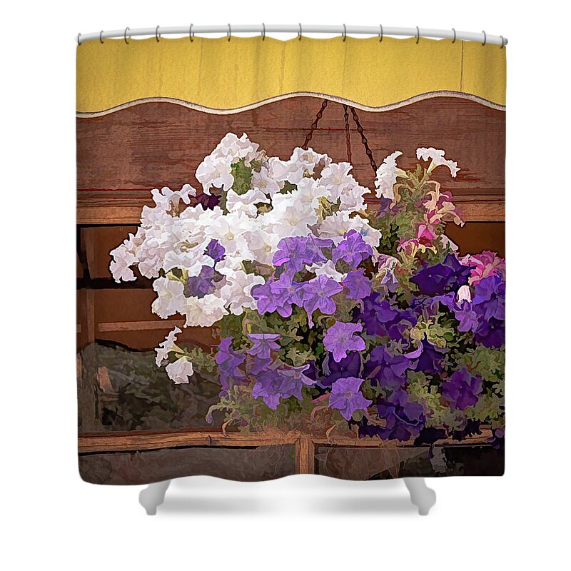 Cascading Petunias Shower Curtain featuring the photograph Cascading Petunias - Painterly by Debra Martz