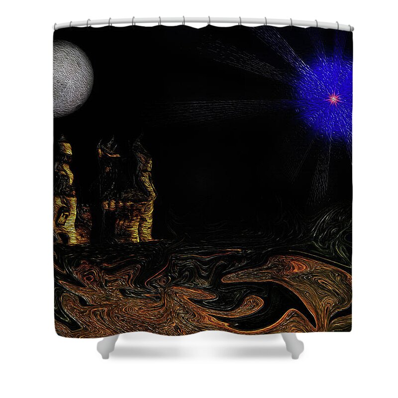 Castle Shower Curtain featuring the digital art Castle in the night by Ramon Martinez