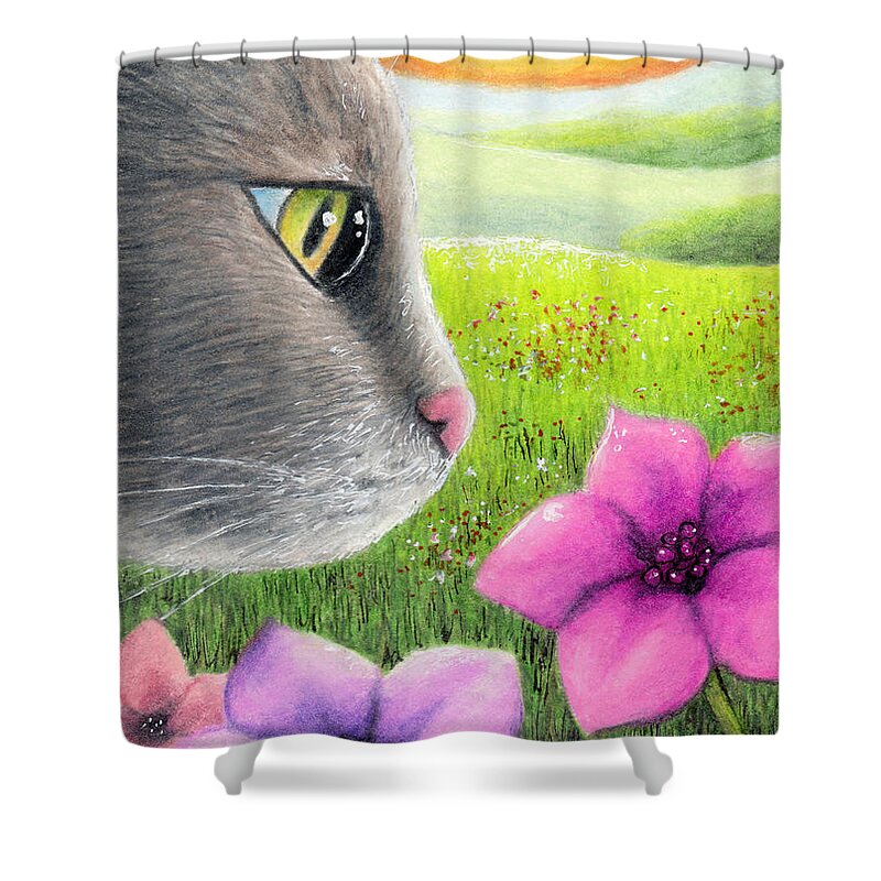 Cat Shower Curtain featuring the painting Cat 647 by Lucie Dumas
