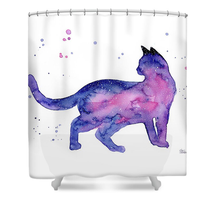 Cat Shower Curtain featuring the painting Cat in Space by Olga Shvartsur