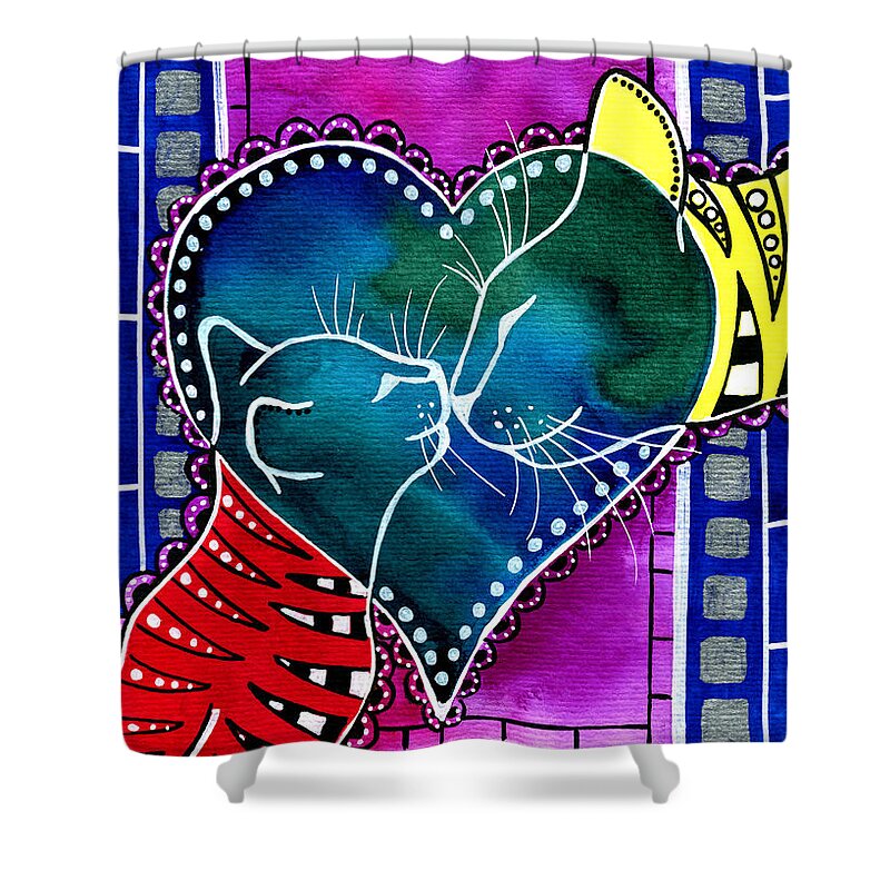 Valentine Shower Curtain featuring the painting Cat Mom Love by Dora Hathazi Mendes