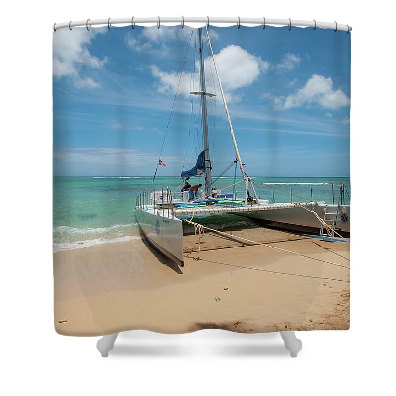 Waikiki Shower Curtain featuring the photograph Catamaran on Waikiki by Mark Duehmig