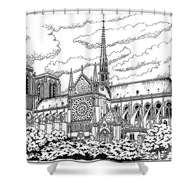 Cathedral Shower Curtain featuring the drawing Notre Dame de Paris- Our Lady of Paris by William Hart McNichols
