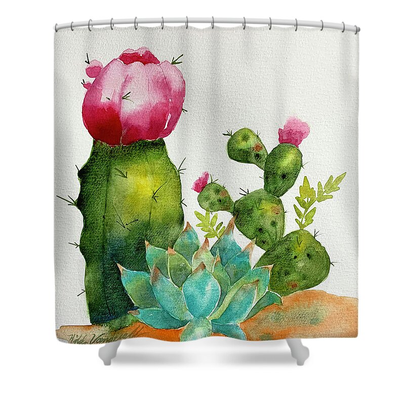 Cactus Shower Curtain featuring the painting Cactus by Hilda Vandergriff