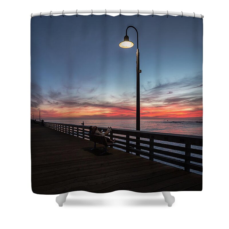Cayucos Shower Curtain featuring the photograph Cayucos Pier Sunset by Mike Long