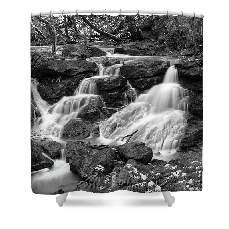Waterfall Shower Curtain featuring the photograph Cedar Mills Falls in monochrome by Aashish Vaidya