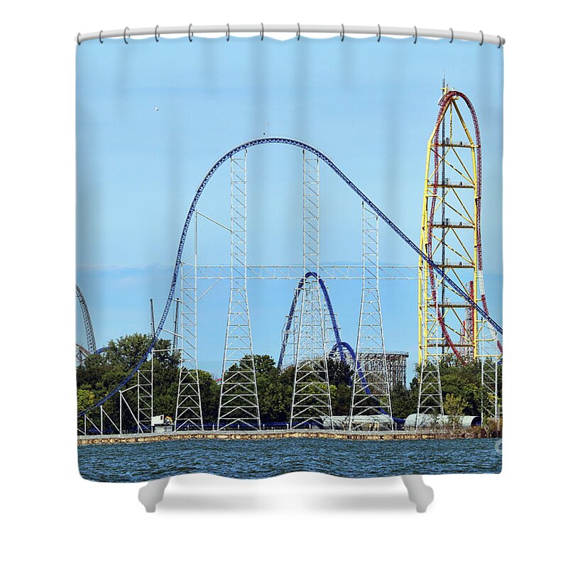 Cedar Point Shower Curtain featuring the photograph Cedar Point Millennium Force and Top Trill Dragster 0458 by Jack Schultz