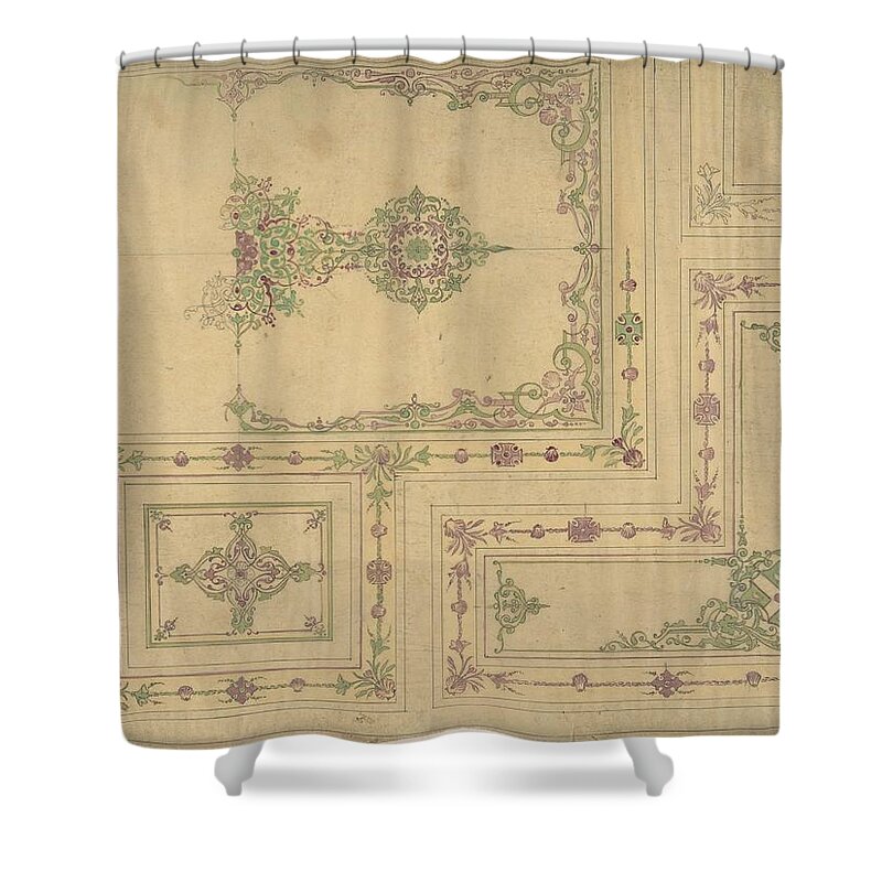 Design Shower Curtain featuring the painting Ceiling Design in Moorish Style for the de la Rochejaquelein Family Jules-Edmond-Charles Lachaise by MotionAge Designs