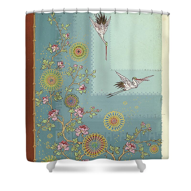 Cranes Shower Curtain featuring the painting Ceiling Design, Union League by George Herzog
