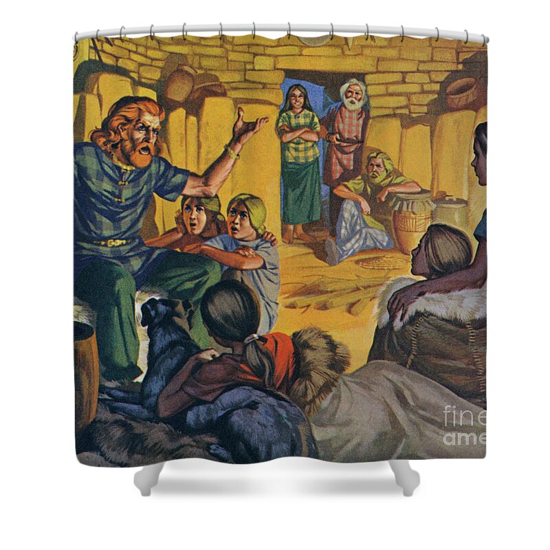Historical Shower Curtain featuring the painting Celtic home in Britain, circa 500 BC by Angus McBride