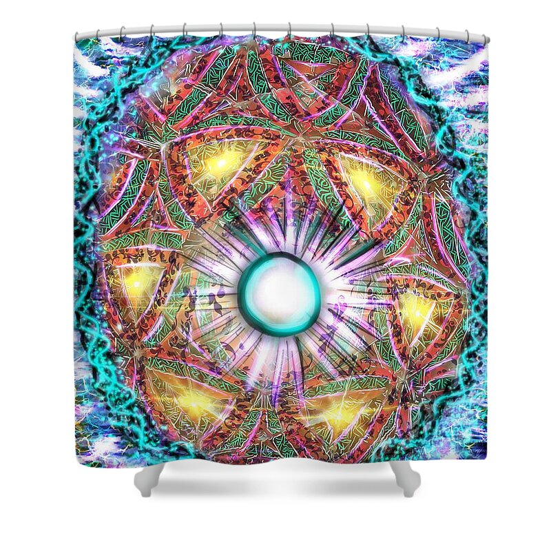 Kaleidoscope Shower Curtain featuring the digital art Centered by Angela Weddle