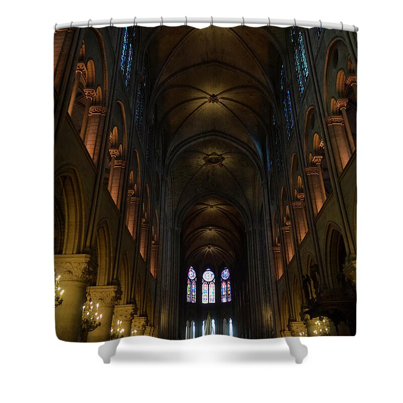 France Shower Curtain featuring the photograph Central nave of Notre Dame de Paris before the fire of 2019 by RicardMN Photography