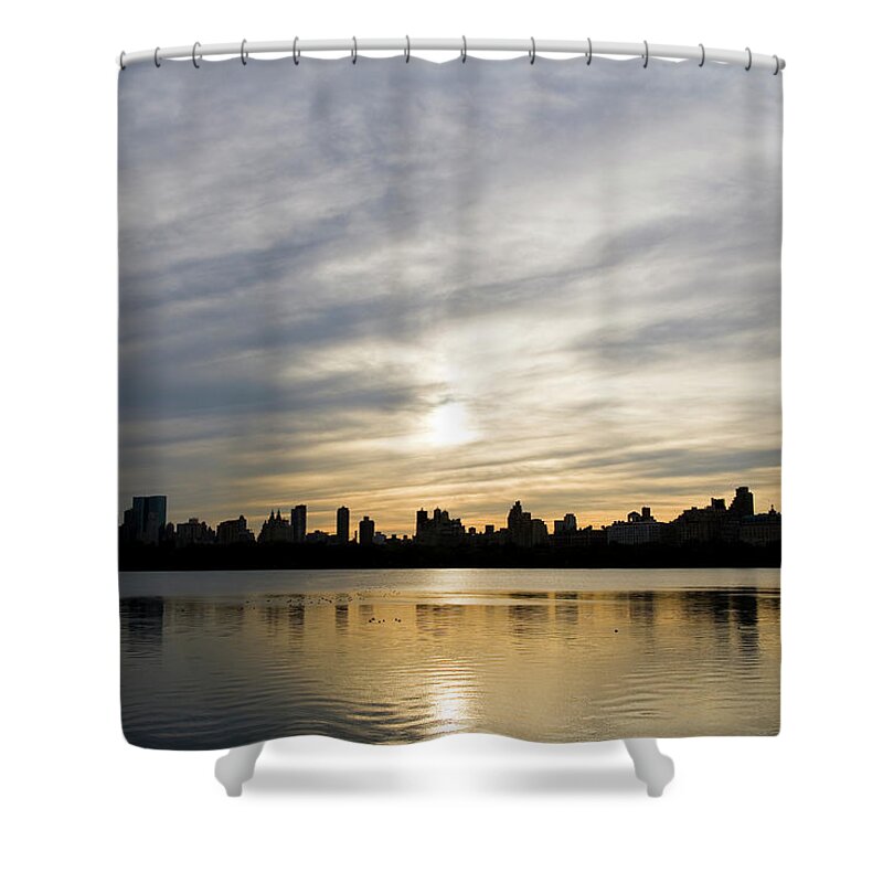 Central Park Shower Curtain featuring the photograph Central Park Reservoir, Sunset And by Toshi Sasaki