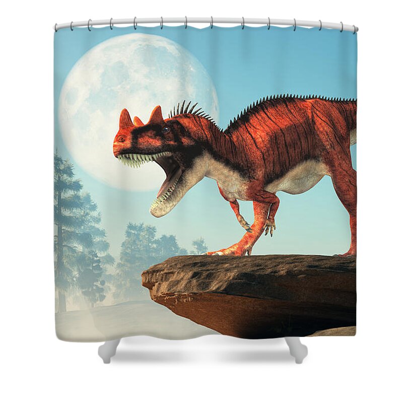 Ceratosaurus Shower Curtain featuring the digital art Ceratosaurus Moon by Daniel Eskridge