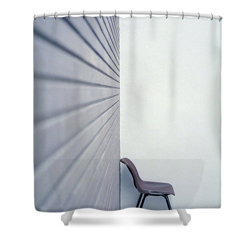 Single Object Shower Curtain featuring the photograph Chair Against Wall by Ragega!!ery
