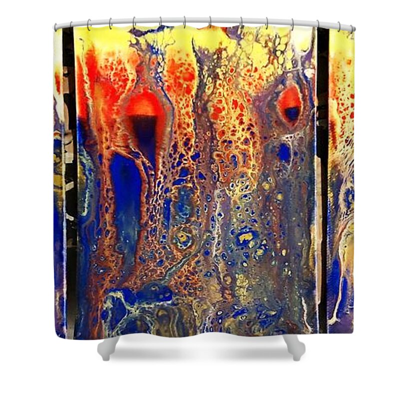 Red Shower Curtain featuring the painting Chameleon by Cynthia King