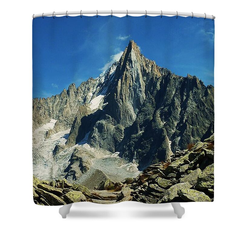 Tranquility Shower Curtain featuring the photograph Chamonix Mont Blanc, Aiguille Verte by © Thierry Llansades