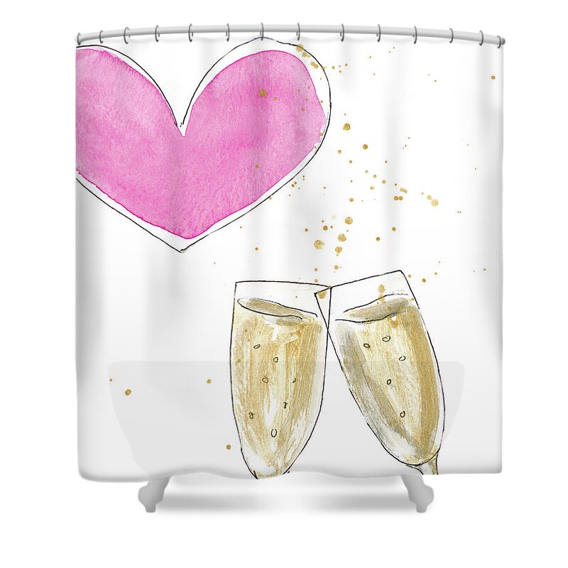 Champagne Shower Curtain featuring the mixed media Champagne Heart by Lanie Loreth