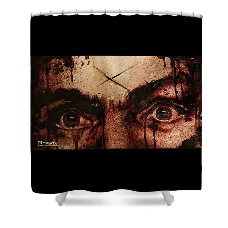 Ryan Almighty Shower Curtain featuring the painting CHARLES MANSONS EYES fresh blood by Ryan Almighty