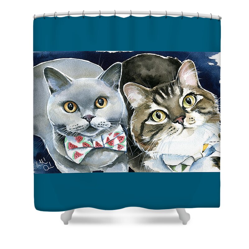 Cat Shower Curtain featuring the painting Charlie and Teddy Cat Painting by Dora Hathazi Mendes