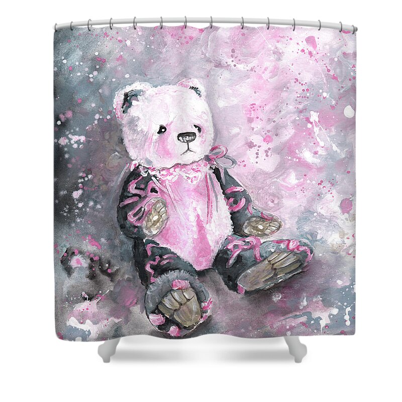 Teddy Shower Curtain featuring the painting Charlie Bear Sylvia by Miki De Goodaboom
