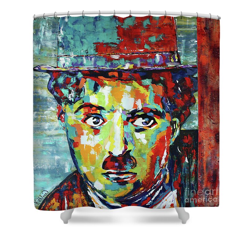 Charlot Shower Curtain featuring the painting Charlie Chaplin Modern Times by Kathleen Artist PRO