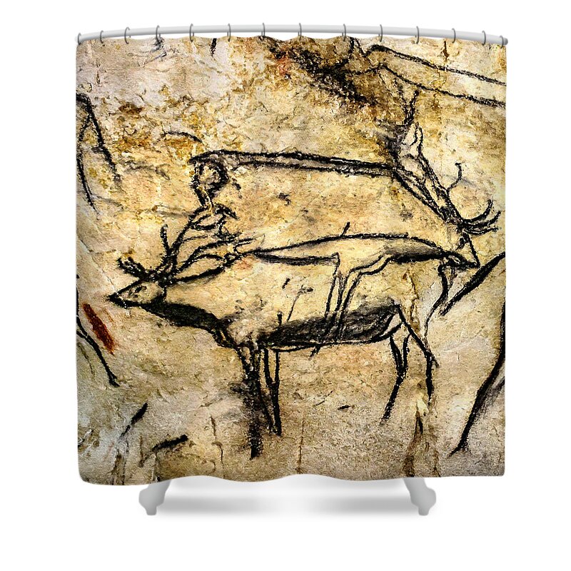 Chauvet Deer Shower Curtain featuring the digital art Chauvet Two Deer by Weston Westmoreland