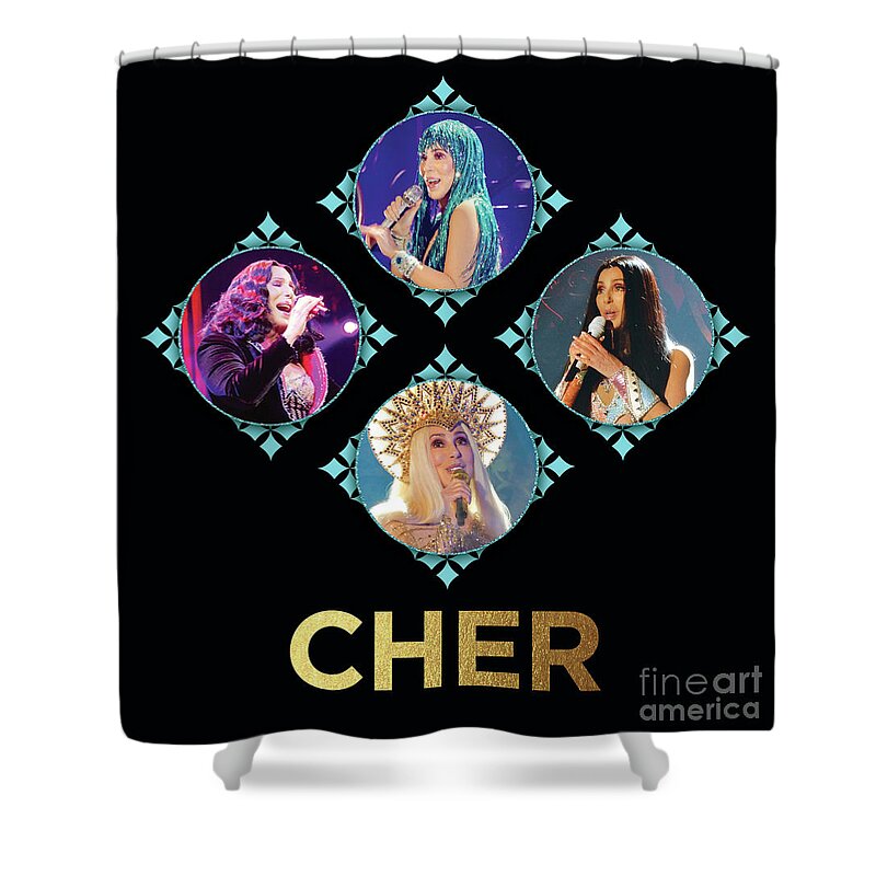 Cher Shower Curtain featuring the digital art Cher - Blue Diamonds by Cher Style