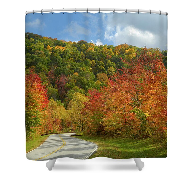 Scenics Shower Curtain featuring the photograph Cherohala Skyway In Late October, Nc by Greenstock
