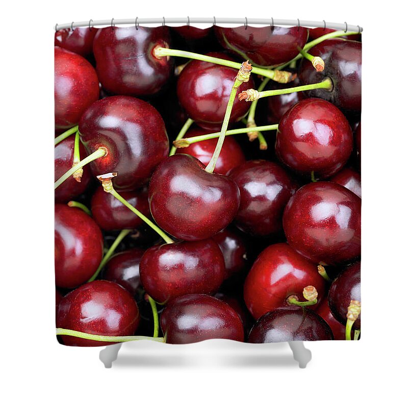 Cherry Shower Curtain featuring the photograph Cherries by Maria Toutoudaki