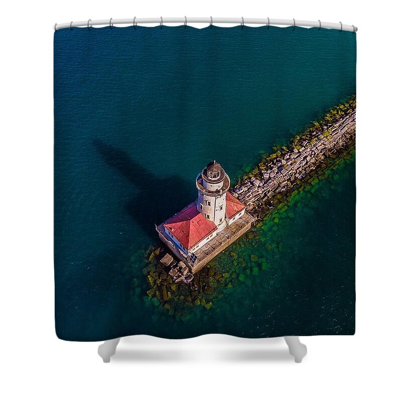 Chicago Shower Curtain featuring the photograph Chicago Harbor Lighthouse - Birds Eye View by Bobby K