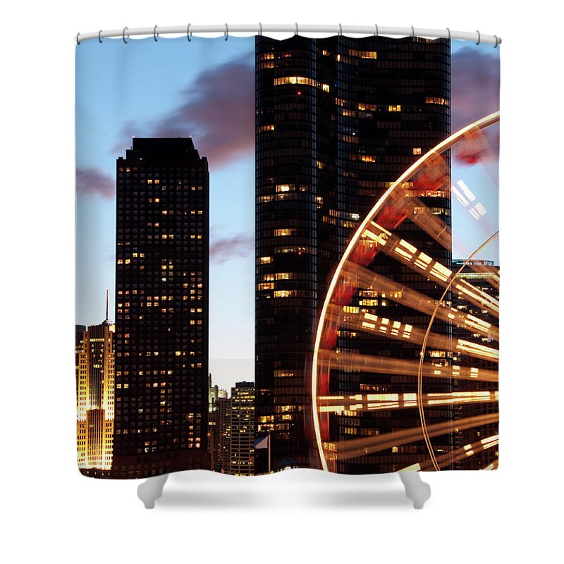 Outdoors Shower Curtain featuring the photograph Chicago High-rise And Ferris Wheel by 400tmax