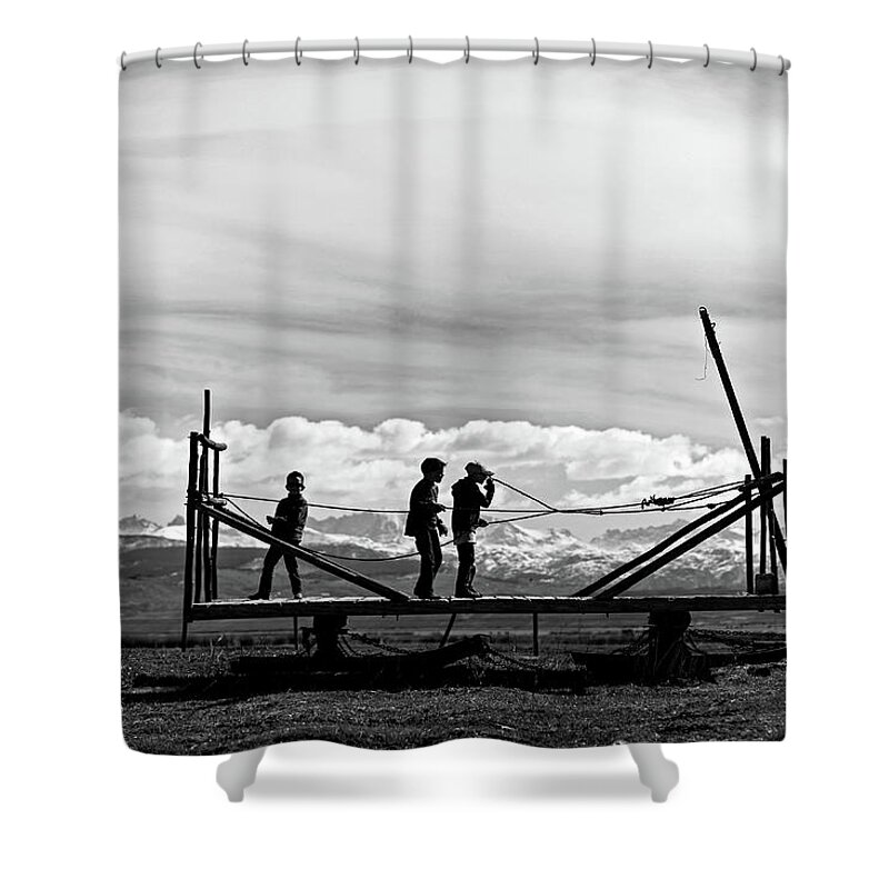 Ranch Shower Curtain featuring the photograph Children at play by Julieta Belmont