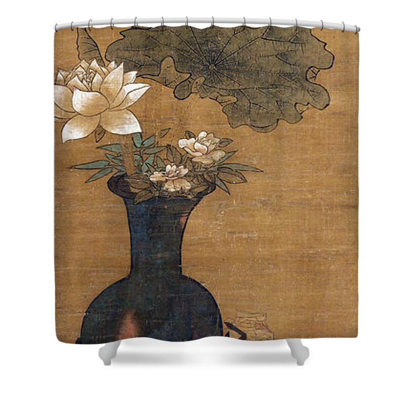 B1019 Shower Curtain featuring the painting Vase Of Flowers by Chen Hongshou