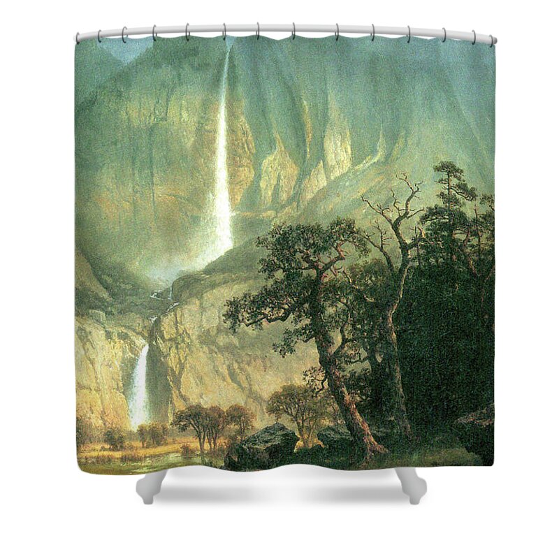 Bierstadt Shower Curtain featuring the painting Cho-Looke, Yosemite Waterfall by Albert Bierstadt