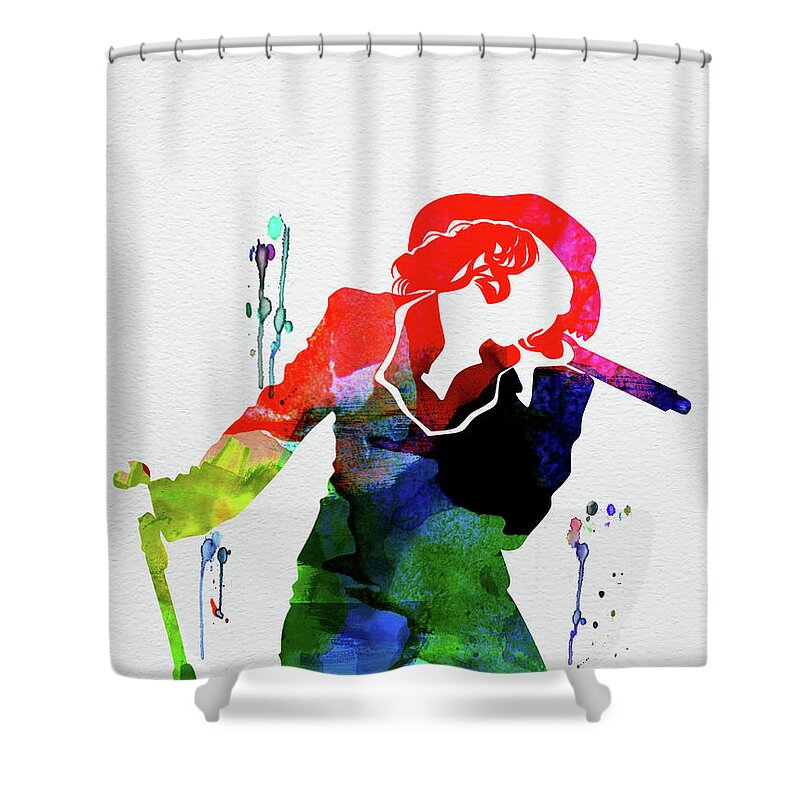 Christina Aguilera Shower Curtain featuring the mixed media Christina Watercolor by Naxart Studio