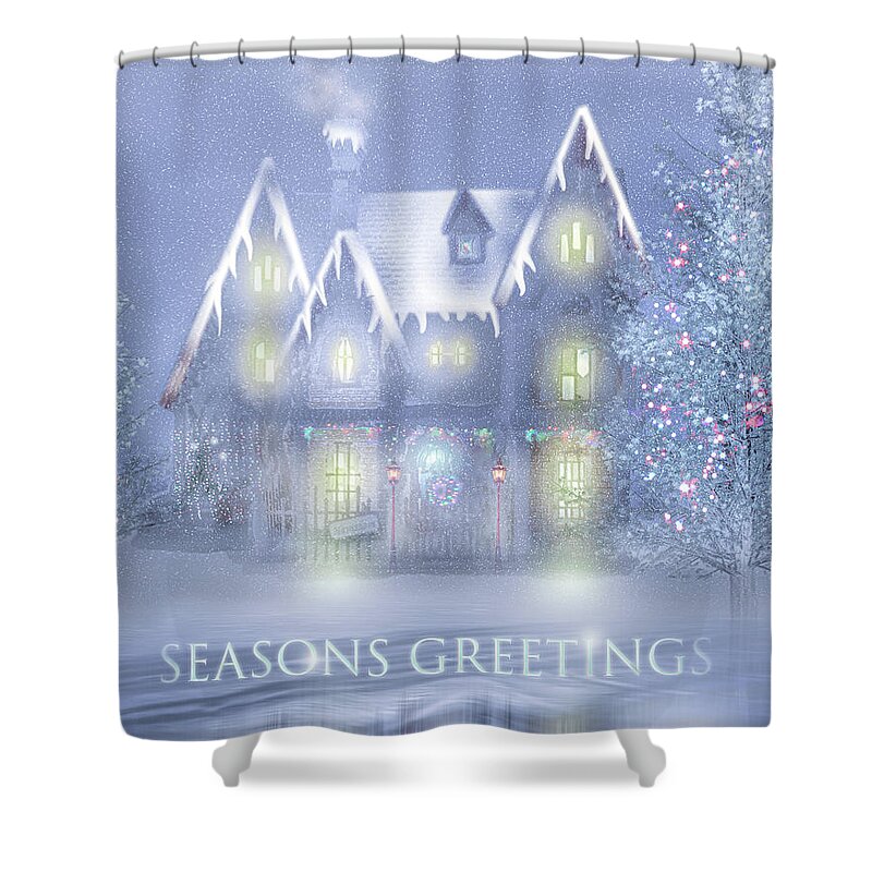 Satis Manor Shower Curtain featuring the digital art Christmas at Satis Manor - Greeting by Mark Andrew Thomas