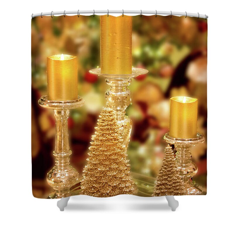 Christmas Shower Curtain featuring the photograph Christmas Candles Greeting by Mark Andrew Thomas