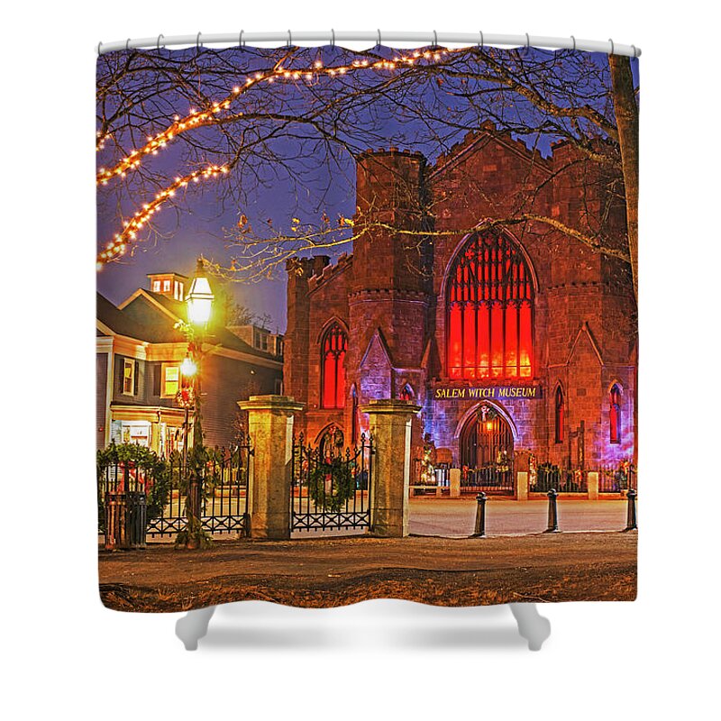 Salem Shower Curtain featuring the photograph Christmas in Salem MA Washington Park Salem Witch Museum by Toby McGuire