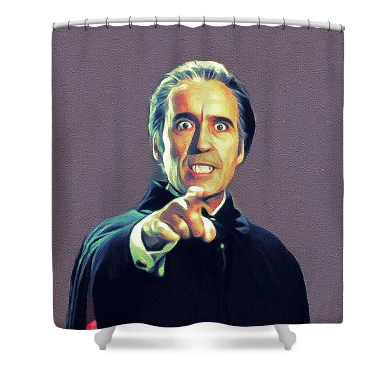 Christopher Shower Curtain featuring the painting Christopher Lee as Dracula by Esoterica Art Agency
