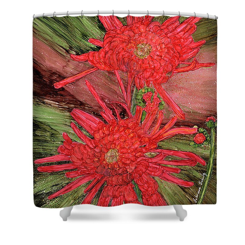 Chrysanthemum Shower Curtain featuring the painting Chrysanthemum Novella by Charlene Fuhrman-Schulz