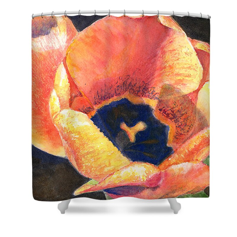 Flower Shower Curtain featuring the painting Chuck's Orange Tulip by Wendy Keeney-Kennicutt