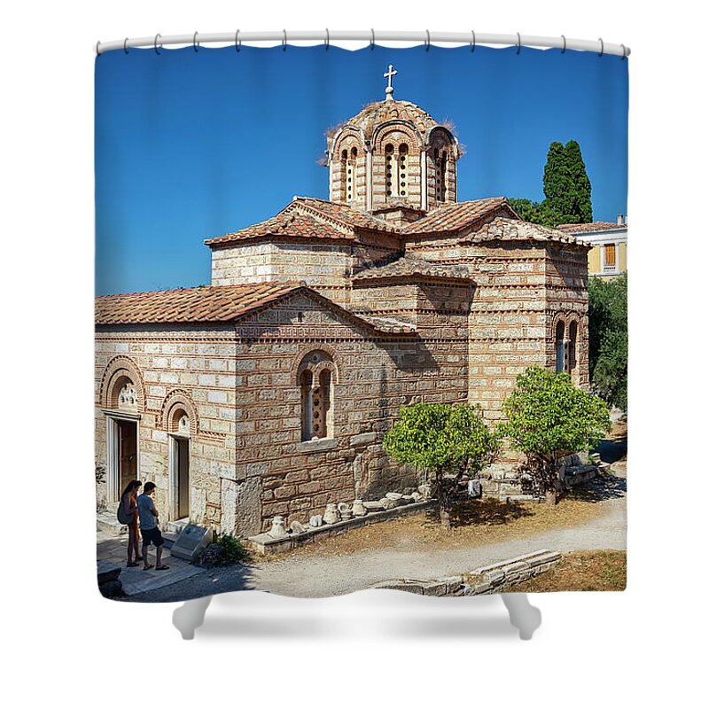 Estock Shower Curtain featuring the digital art Church, Athens, Greece by Claudia Uripos