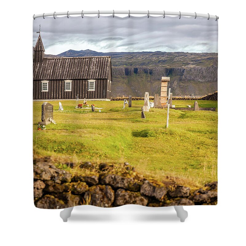 Church Shower Curtain featuring the photograph Church Cemetery of Iceland by David Letts